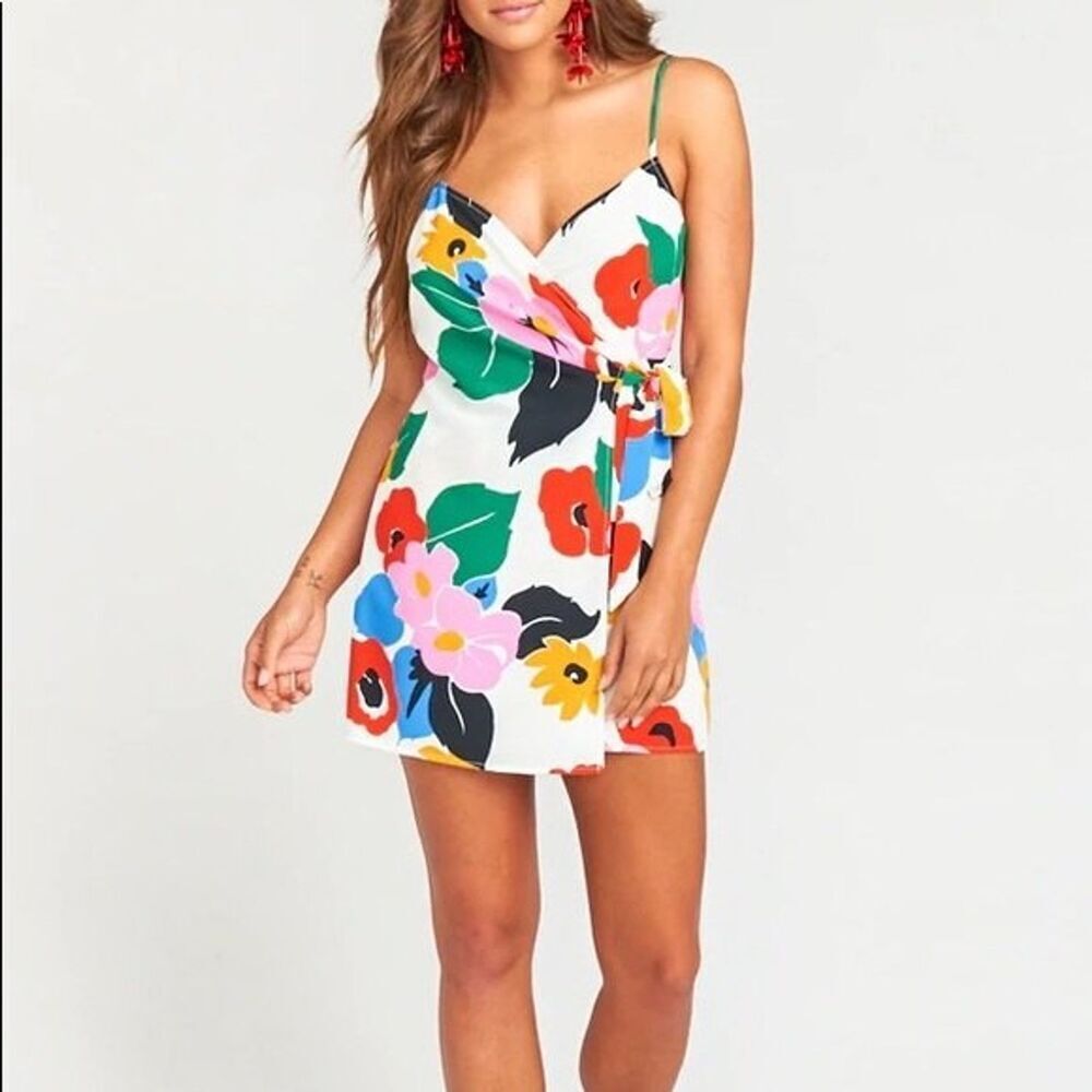 Show Me Your Mumu XS Say Jay Bold Floral Wrap Dress Artsy Vacation Resort Wear